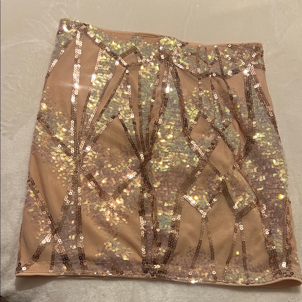 SHEIN Sparkling Sequin Nude Mini Skirt